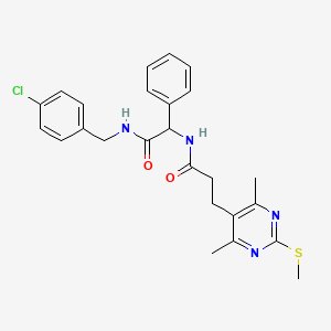 molecular formula C25H27ClN4O2S B2979981 N-({[(4-chlorophenyl)methyl]carbamoyl}(phenyl)methyl)-3-[4,6-dimethyl-2-(methylsulfanyl)pyrimidin-5-yl]propanamide CAS No. 1214856-14-0