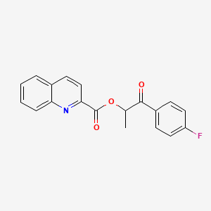 molecular formula C19H14FNO3 B2979986 1-(4-Fluorophenyl)-1-oxopropan-2-yl quinoline-2-carboxylate CAS No. 878722-24-8