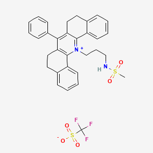 molecular formula C32H31F3N2O5S2 B2979988 N-[3-(13-Phenyl-2-azoniapentacyclo[12.8.0.03,12.04,9.017,22]docosa-1,3(12),4,6,8,13,17,19,21-nonaen-2-yl)propyl]methanesulfonamide;trifluoromethanesulfonate CAS No. 457602-06-1
