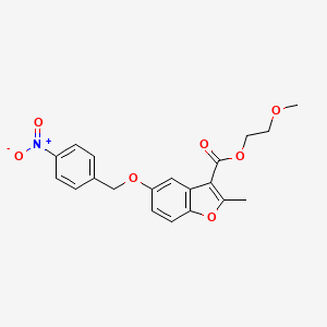 molecular formula C20H19NO7 B2979999 2-Methoxyethyl 2-methyl-5-[(4-nitrophenyl)methoxy]-1-benzofuran-3-carboxylate CAS No. 300674-60-6
