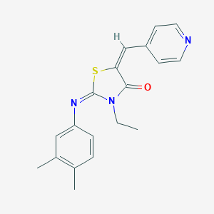 molecular formula C19H19N3OS B298000 2-[(3,4-Dimethylphenyl)imino]-3-ethyl-5-(4-pyridinylmethylene)-1,3-thiazolidin-4-one 