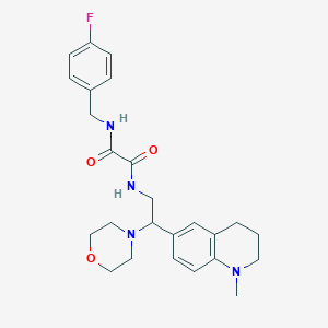 molecular formula C25H31FN4O3 B2980004 N-(4-fluorobenzyl)-N'-[2-(1-methyl-1,2,3,4-tetrahydroquinolin-6-yl)-2-morpholin-4-ylethyl]ethanediamide CAS No. 922120-21-6