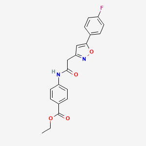 molecular formula C20H17FN2O4 B2980005 4-(2-(5-(4-氟苯基)异恶唑-3-基)乙酰氨基)苯甲酸乙酯 CAS No. 953227-93-5