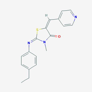 molecular formula C18H17N3OS B298001 2-[(4-Ethylphenyl)imino]-3-methyl-5-(4-pyridinylmethylene)-1,3-thiazolidin-4-one 