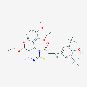 molecular formula C34H42N2O6S B298003 ethyl 2-(3,5-ditert-butyl-4-hydroxybenzylidene)-5-(2-ethoxy-3-methoxyphenyl)-7-methyl-3-oxo-2,3-dihydro-5H-[1,3]thiazolo[3,2-a]pyrimidine-6-carboxylate 