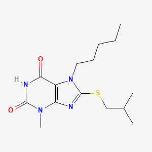 molecular formula C15H24N4O2S B2980035 3-Methyl-8-(2-methylpropylsulfanyl)-7-pentylpurine-2,6-dione CAS No. 331841-54-4