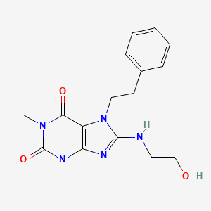 molecular formula C17H21N5O3 B2980036 8-[(2-hydroxyethyl)amino]-1,3-dimethyl-7-(2-phenylethyl)-3,7-dihydro-1H-purine-2,6-dione CAS No. 371228-11-4