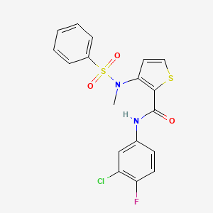 molecular formula C18H14ClFN2O3S2 B2980043 N-(3-chloro-4-fluorophenyl)-3-(N-methylphenylsulfonamido)thiophene-2-carboxamide CAS No. 1226446-24-7