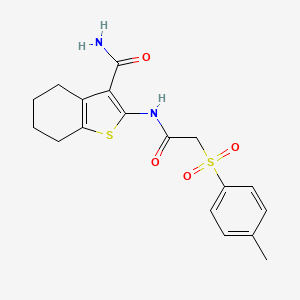 molecular formula C18H20N2O4S2 B2980048 2-(2-Tosylacetamido)-4,5,6,7-tetrahydrobenzo[b]thiophene-3-carboxamide CAS No. 895446-84-1