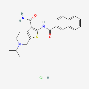 molecular formula C22H24ClN3O2S B2980051 2-(2-Naphthamido)-6-isopropyl-4,5,6,7-tetrahydrothieno[2,3-c]pyridine-3-carboxamide hydrochloride CAS No. 1177658-93-3