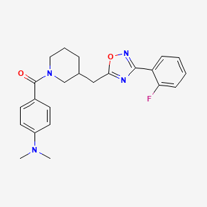 molecular formula C23H25FN4O2 B2980052 (4-(Dimethylamino)phenyl)(3-((3-(2-fluorophenyl)-1,2,4-oxadiazol-5-yl)methyl)piperidin-1-yl)methanone CAS No. 1705242-89-2
