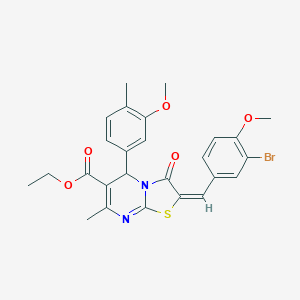 molecular formula C26H25BrN2O5S B298006 ethyl 2-(3-bromo-4-methoxybenzylidene)-5-(3-methoxy-4-methylphenyl)-7-methyl-3-oxo-2,3-dihydro-5H-[1,3]thiazolo[3,2-a]pyrimidine-6-carboxylate 