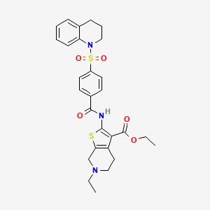 molecular formula C28H31N3O5S2 B2980060 ethyl 2-(4-((3,4-dihydroquinolin-1(2H)-yl)sulfonyl)benzamido)-6-ethyl-4,5,6,7-tetrahydrothieno[2,3-c]pyridine-3-carboxylate CAS No. 449767-64-0