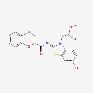 (Z)-methyl 2-(2-((2,3-dihydrobenzo[b][1,4]dioxine-2-carbonyl)imino)-6-methoxybenzo[d]thiazol-3(2H)-yl)acetate