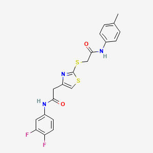 molecular formula C20H17F2N3O2S2 B2980079 N-(3,4-二氟苯基)-2-(2-((2-氧代-2-(对甲苯胺基)乙基)硫代)噻唑-4-基)乙酰胺 CAS No. 942001-60-7