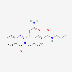 molecular formula C21H22N4O3S B2980090 4-((2-((2-氨基-2-氧代乙基)硫)-4-氧代喹唑啉-3(4H)-基)甲基)-N-丙基苯甲酰胺 CAS No. 941877-37-8