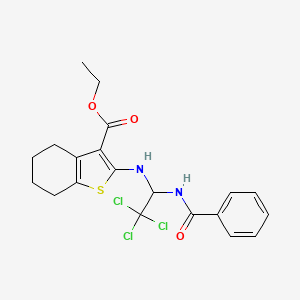 molecular formula C20H21Cl3N2O3S B2980094 2-((1-苯甲酰胺基-2,2,2-三氯乙基)氨基)-4,5,6,7-四氢苯并[b]噻吩-3-甲酸乙酯 CAS No. 302821-23-4