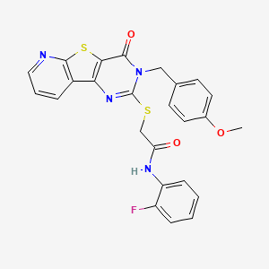 molecular formula C25H19FN4O3S2 B2980099 N-(2-氟苯基)-2-((3-(4-甲氧基苄基)-4-氧代-3,4-二氢吡啶并[3',2':4,5]噻吩并[3,2-d]嘧啶-2-基)硫代)乙酰胺 CAS No. 1223835-74-2