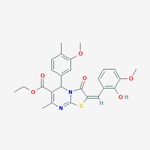 molecular formula C26H26N2O6S B298011 ethyl 2-(2-hydroxy-3-methoxybenzylidene)-5-(3-methoxy-4-methylphenyl)-7-methyl-3-oxo-2,3-dihydro-5H-[1,3]thiazolo[3,2-a]pyrimidine-6-carboxylate 