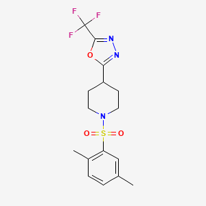 molecular formula C16H18F3N3O3S B2980121 2-(1-((2,5-Dimethylphenyl)sulfonyl)piperidin-4-yl)-5-(trifluoromethyl)-1,3,4-oxadiazole CAS No. 1706030-80-9
