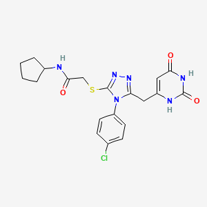 molecular formula C20H21ClN6O3S B2980135 2-[[4-(4-氯苯基)-5-[(2,4-二氧代-1H-嘧啶-6-基)甲基]-1,2,4-三唑-3-基]硫代]-N-环戊基乙酰胺 CAS No. 852154-86-0