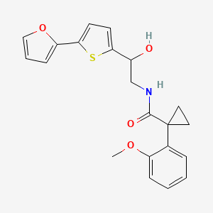molecular formula C21H21NO4S B2980138 N-[2-[5-(Furan-2-yl)thiophen-2-yl]-2-hydroxyethyl]-1-(2-methoxyphenyl)cyclopropane-1-carboxamide CAS No. 2319718-08-4