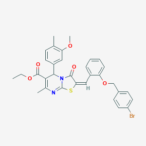 molecular formula C32H29BrN2O5S B298014 ethyl 2-{2-[(4-bromobenzyl)oxy]benzylidene}-5-(3-methoxy-4-methylphenyl)-7-methyl-3-oxo-2,3-dihydro-5H-[1,3]thiazolo[3,2-a]pyrimidine-6-carboxylate 