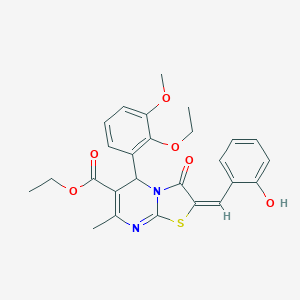molecular formula C26H26N2O6S B298016 ethyl 5-(2-ethoxy-3-methoxyphenyl)-2-(2-hydroxybenzylidene)-7-methyl-3-oxo-2,3-dihydro-5H-[1,3]thiazolo[3,2-a]pyrimidine-6-carboxylate 
