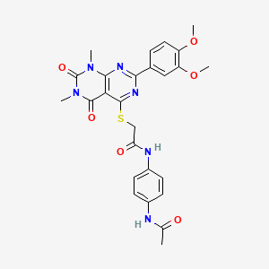 molecular formula C26H26N6O6S B2980164 N-(4-acetamidophenyl)-2-((2-(3,4-dimethoxyphenyl)-6,8-dimethyl-5,7-dioxo-5,6,7,8-tetrahydropyrimido[4,5-d]pyrimidin-4-yl)thio)acetamide CAS No. 1021212-78-1