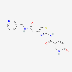 molecular formula C17H15N5O3S B2980172 6-oxo-N-(4-(2-oxo-2-((pyridin-3-ylmethyl)amino)ethyl)thiazol-2-yl)-1,6-dihydropyridine-3-carboxamide CAS No. 946258-80-6