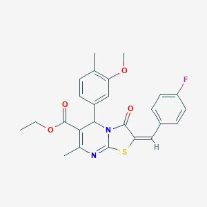 molecular formula C25H23FN2O4S B298018 ethyl 2-(4-fluorobenzylidene)-5-(3-methoxy-4-methylphenyl)-7-methyl-3-oxo-2,3-dihydro-5H-[1,3]thiazolo[3,2-a]pyrimidine-6-carboxylate 
