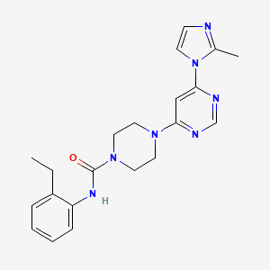 molecular formula C21H25N7O B2980180 N-(2-ethylphenyl)-4-(6-(2-methyl-1H-imidazol-1-yl)pyrimidin-4-yl)piperazine-1-carboxamide CAS No. 1172704-60-7