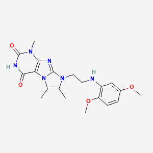 molecular formula C20H24N6O4 B2980187 8-(2-((2,5-dimethoxyphenyl)amino)ethyl)-1,6,7-trimethyl-1H-imidazo[2,1-f]purine-2,4(3H,8H)-dione CAS No. 923151-87-5