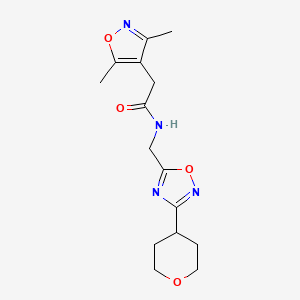molecular formula C15H20N4O4 B2980188 2-(3,5-dimethylisoxazol-4-yl)-N-((3-(tetrahydro-2H-pyran-4-yl)-1,2,4-oxadiazol-5-yl)methyl)acetamide CAS No. 2034535-61-8