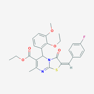 molecular formula C26H25FN2O5S B298019 ethyl 5-(2-ethoxy-3-methoxyphenyl)-2-(4-fluorobenzylidene)-7-methyl-3-oxo-2,3-dihydro-5H-[1,3]thiazolo[3,2-a]pyrimidine-6-carboxylate 