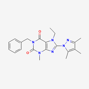 molecular formula C21H24N6O2 B2980192 1-benzyl-7-ethyl-3-methyl-8-(3,4,5-trimethyl-1H-pyrazol-1-yl)-2,3,6,7-tetrahydro-1H-purine-2,6-dione CAS No. 1013991-18-8