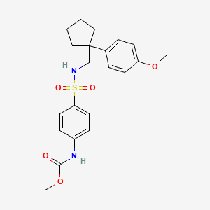molecular formula C21H26N2O5S B2980203 methyl (4-(N-((1-(4-methoxyphenyl)cyclopentyl)methyl)sulfamoyl)phenyl)carbamate CAS No. 1797971-44-8