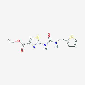 molecular formula C12H13N3O3S2 B2980204 Ethyl 2-(3-(thiophen-2-ylmethyl)ureido)thiazole-4-carboxylate CAS No. 1203214-91-8