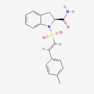 molecular formula C18H18N2O3S B2980207 (2S)-1-[(E)-2-(4-甲苯基)乙烯基]磺酰基-2,3-二氢吲哚-2-甲酰胺 CAS No. 2094029-58-8