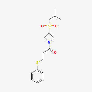 molecular formula C16H23NO3S2 B2980217 1-(3-(Isobutylsulfonyl)azetidin-1-yl)-3-(phenylthio)propan-1-one CAS No. 1797017-92-5