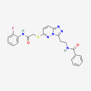 molecular formula C22H19FN6O2S B2980218 N-(2-(6-((2-((2-fluorophenyl)amino)-2-oxoethyl)thio)-[1,2,4]triazolo[4,3-b]pyridazin-3-yl)ethyl)benzamide CAS No. 872993-85-6