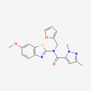 molecular formula C19H18N4O3S B2980220 N-(furan-2-ylmethyl)-N-(6-methoxybenzo[d]thiazol-2-yl)-1,3-dimethyl-1H-pyrazole-5-carboxamide CAS No. 1013796-95-6