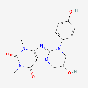 molecular formula C16H17N5O4 B2980221 7-hydroxy-9-(4-hydroxyphenyl)-1,3-dimethyl-7,8-dihydro-6H-purino[7,8-a]pyrimidine-2,4-dione CAS No. 335403-33-3