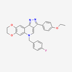 molecular formula C27H22FN3O3 B2980223 3-(4-ethoxyphenyl)-5-(4-fluorobenzyl)-8,9-dihydro-5H-[1,4]dioxino[2,3-g]pyrazolo[4,3-c]quinoline CAS No. 872198-39-5