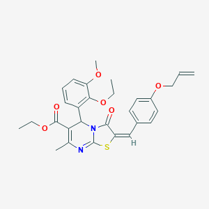 molecular formula C29H30N2O6S B298024 ethyl 2-[4-(allyloxy)benzylidene]-5-(2-ethoxy-3-methoxyphenyl)-7-methyl-3-oxo-2,3-dihydro-5H-[1,3]thiazolo[3,2-a]pyrimidine-6-carboxylate 