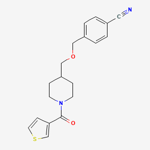 molecular formula C19H20N2O2S B2980249 4-(((1-(Thiophene-3-carbonyl)piperidin-4-yl)methoxy)methyl)benzonitrile CAS No. 1396879-24-5
