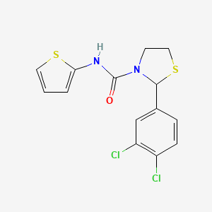 molecular formula C14H12Cl2N2OS2 B2980251 2-(3,4-dichlorophenyl)-N-(thiophen-2-yl)thiazolidine-3-carboxamide CAS No. 2034378-06-6