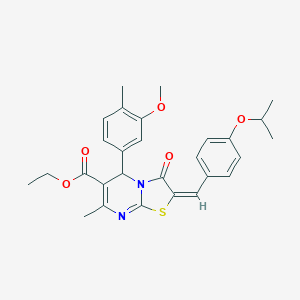 molecular formula C28H30N2O5S B298026 ethyl 2-(4-isopropoxybenzylidene)-5-(3-methoxy-4-methylphenyl)-7-methyl-3-oxo-2,3-dihydro-5H-[1,3]thiazolo[3,2-a]pyrimidine-6-carboxylate 