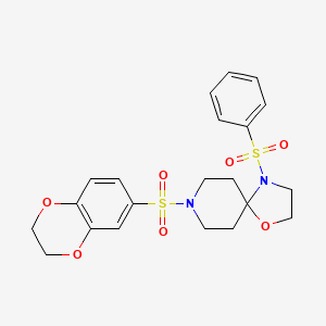 molecular formula C21H24N2O7S2 B2980264 8-((2,3-二氢苯并[b][1,4]二氧杂环-6-基)磺酰基)-4-(苯磺酰基)-1-氧杂-4,8-二氮杂螺[4.5]癸烷 CAS No. 898425-25-7