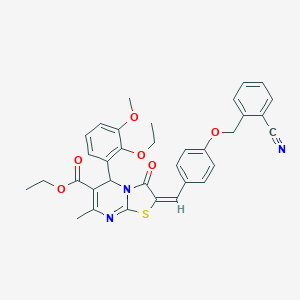 molecular formula C34H31N3O6S B298027 ethyl 2-{4-[(2-cyanobenzyl)oxy]benzylidene}-5-(2-ethoxy-3-methoxyphenyl)-7-methyl-3-oxo-2,3-dihydro-5H-[1,3]thiazolo[3,2-a]pyrimidine-6-carboxylate 
